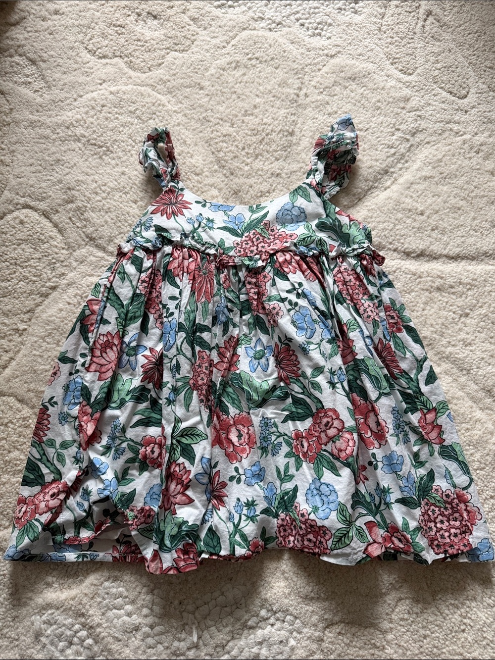 Janie and Jack White Floral Sundress Tank with Pink & Green Blooms